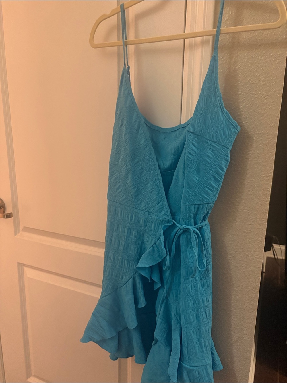 SHEIN Turquoise Blue Ruffle Wrap Dress